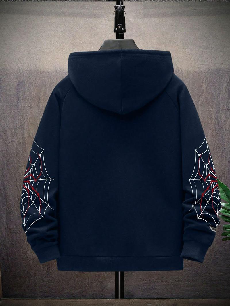 Boys' Spider Web Printed Pattern Hoodie Zipper Cardigan Sweater Hooded Sweatshirt Fleece Printed Casual Outdoor Pocket Sports Pants for Kids Ages 8-16 Years Old B2702
