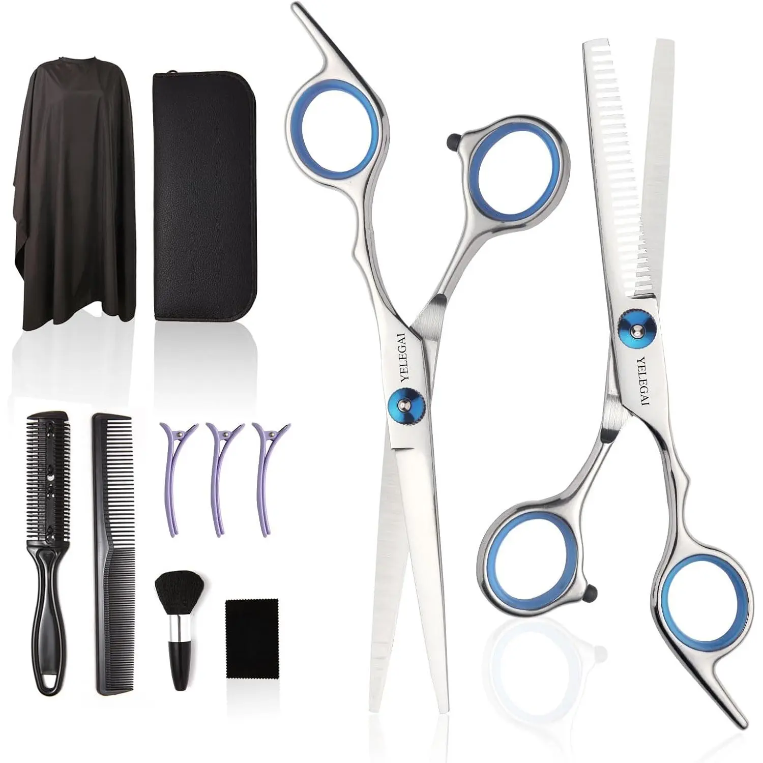 11 Pcs Professional Haircut Scissors Kit, Thinning Scissors, Neck Duster Brush, Comb, Barber Cape, Hair Clips, Hairdressing Shears for Barber Salon and Home Use