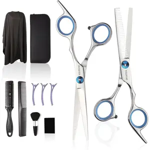 11 Pcs Professional Haircut Scissors Kit, Thinning Scissors, Neck Duster Brush, Comb, Barber Cape, Hair Clips, Hairdressing Shears for Barber Salon and Home Use