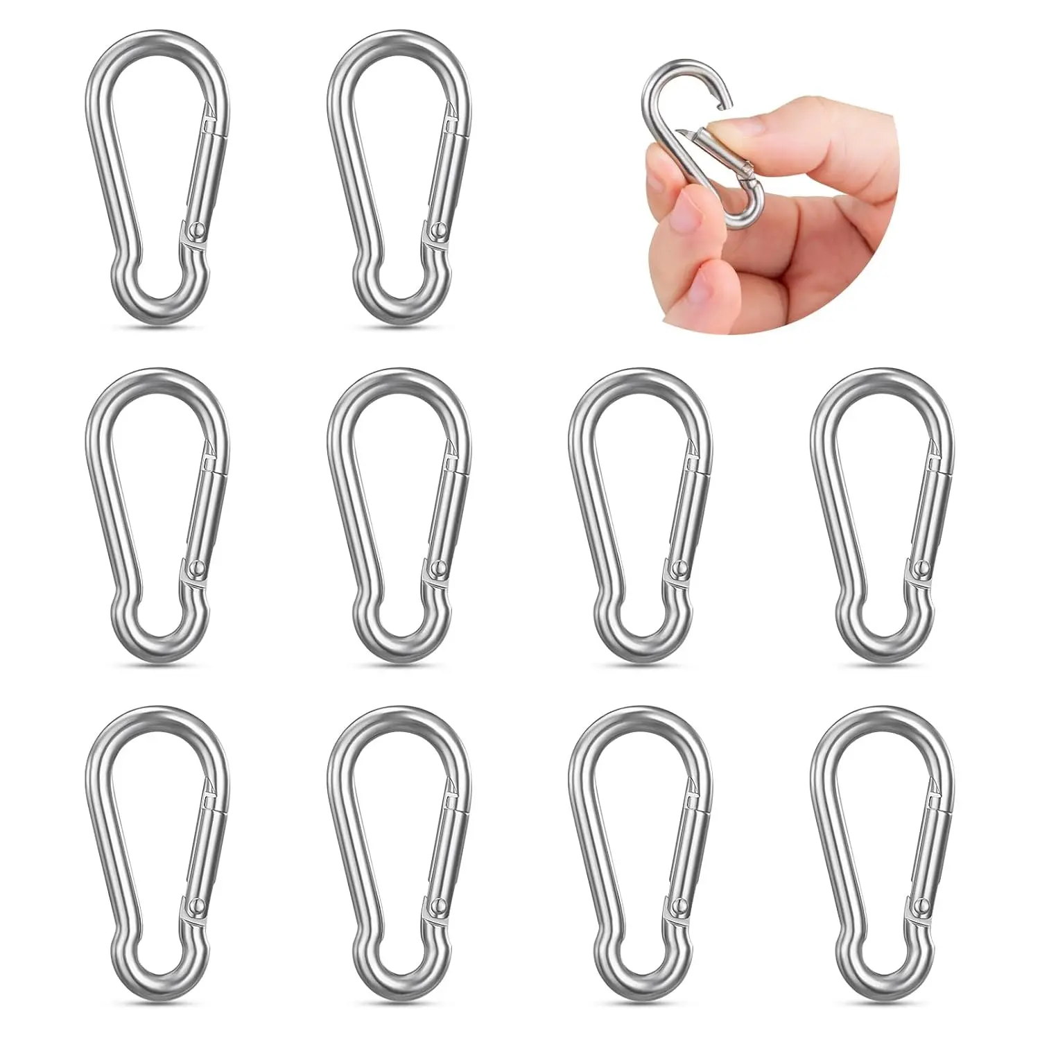 10PCS Small Stainless Steel Carabiner Clips 1.57 Inch - Heavy Duty Spring Snap Hooks Keychain Quick Link for Keys, Water Bottle, Pet Tags, Feeders, FlagGift
