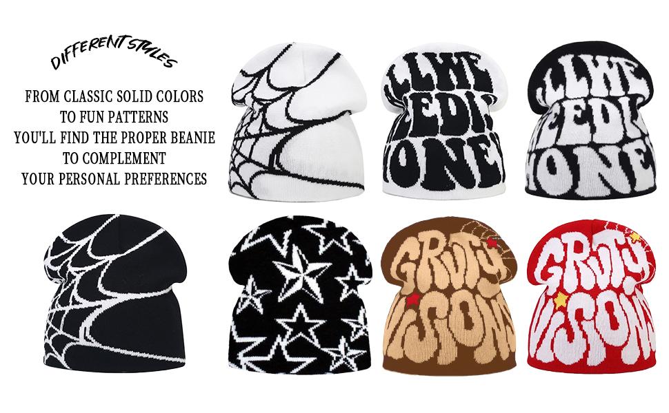 Y2K Beanie Hats Knitted Wool Pullover Hat Letter Star Jacquard Hat ...