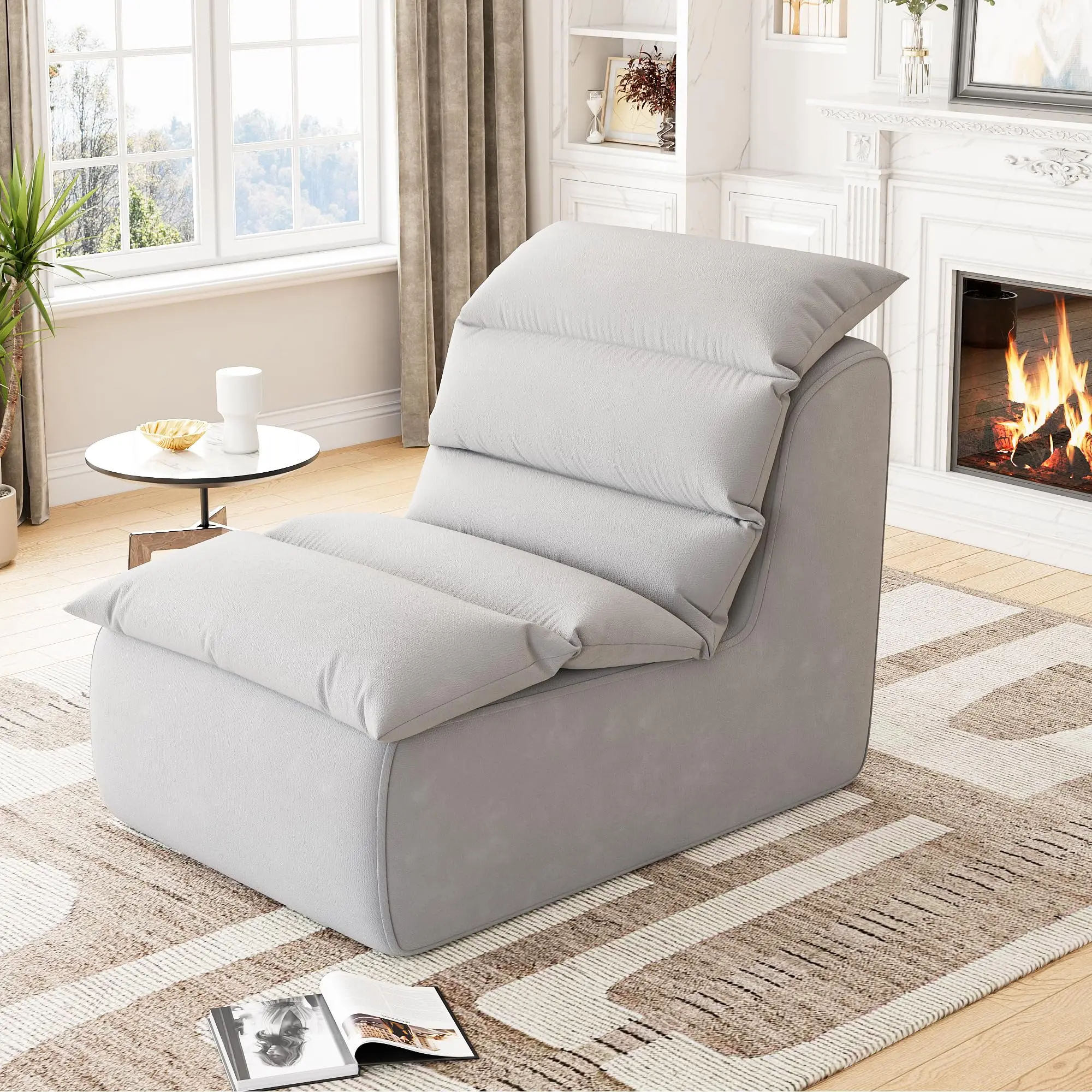 Contemporary Adult-Sized Single-Seat Memory Foam Lounge Chair - Ergonomic, High-Resilience Terry Cloth Cushion, Skin-Friendly Fabric, Non-Slip Base, Unpack-Expand Comfort for Living Room, Bedroom