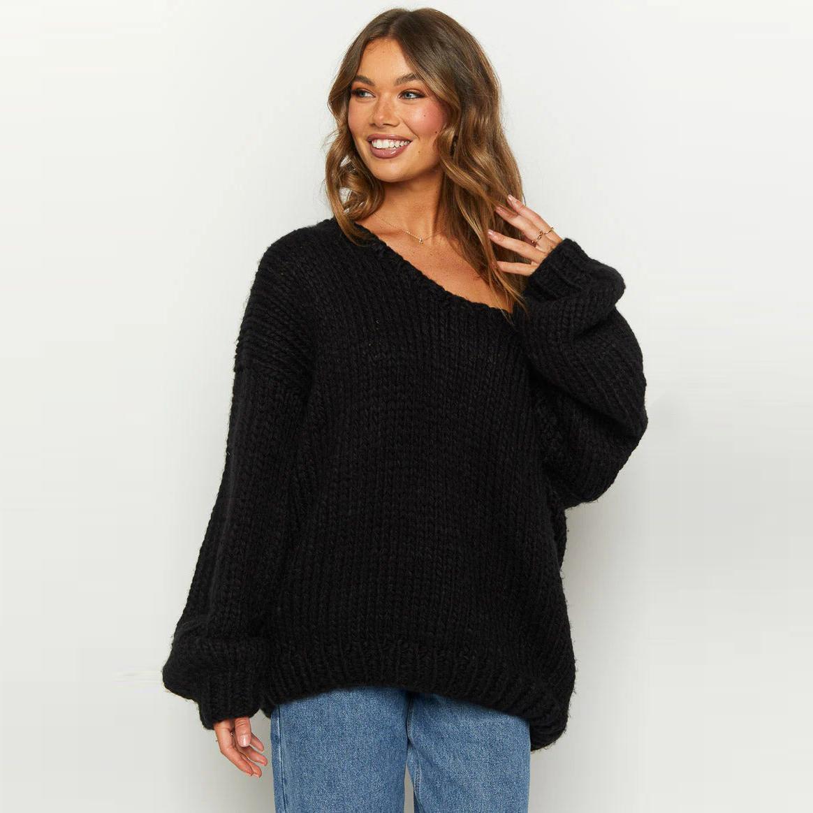 Joyfunear Women's Oversized Chunky Knit Sweater Off-Shoulder Loose Fit Pullover for Comfort & Style S-XXL