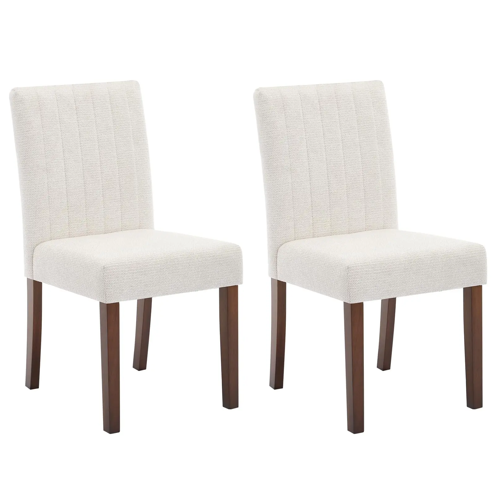 Garvee Parsons Set of 2 Upholstered Fabric Dining Chairs with Wooden Legs and Padded Seats, Beige Vertical Stripes, Ideal for Kitchen and Living Room Furniture