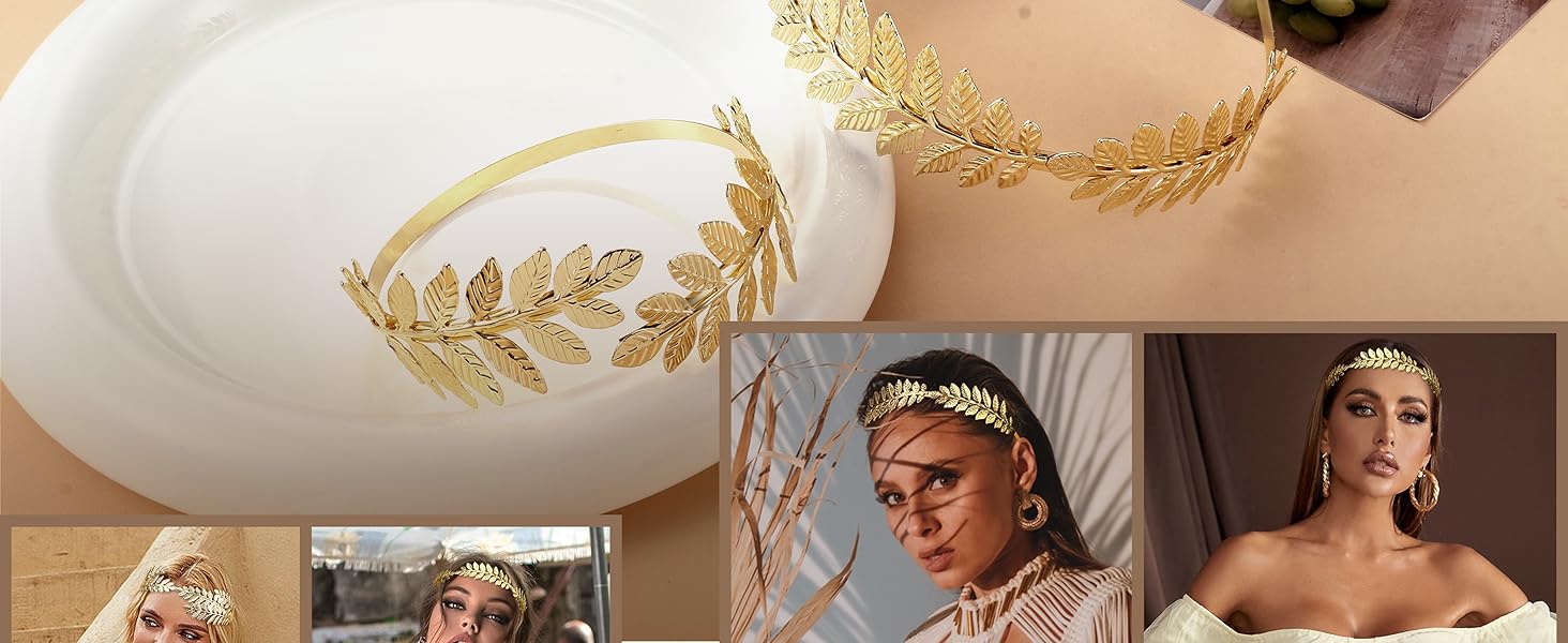 Greek Goddess Headband Arm Cuff Jewelry Set for Women Bridal Party Silver Arm Bracelet Greek Goddess Upper Arm Cuff Leaf  main image 4