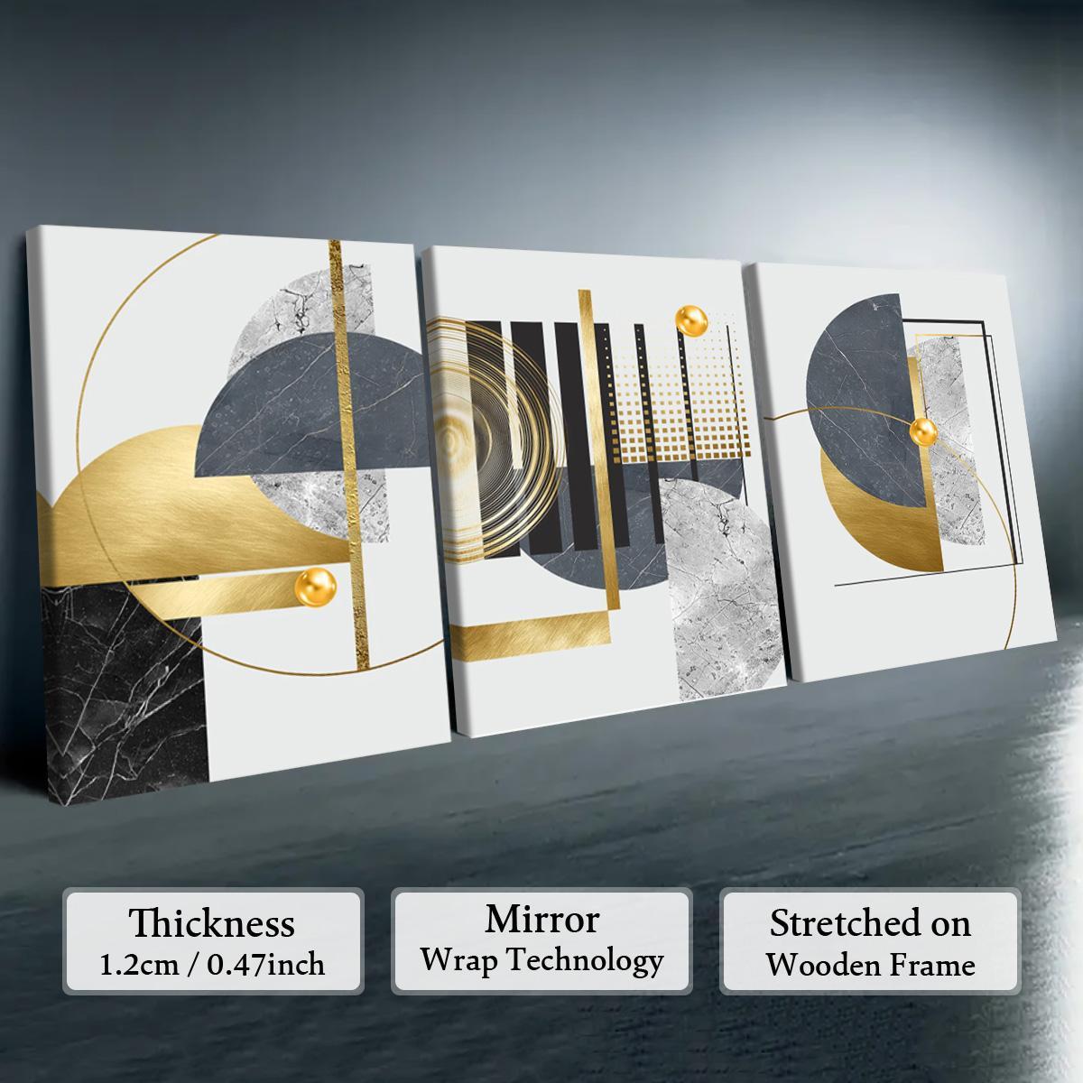 Wooden Framed Canvas Painting, 3 Counts Modern Abstract Canvas Wall Art, Wall Decor for Home Living Room Bedroom Office