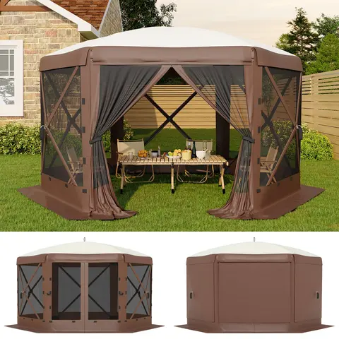 Garvee 13x13 ft Hexagonal Pop Up Canopy Tent Instant Easy Setup Outdoor Shelter with Detachable Sidewalls Mosquito Netting Heavy Duty Windproof Gazebo for Camping Patio Backyard Parties