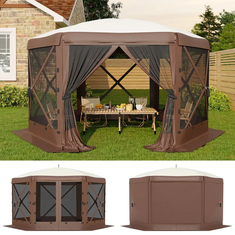 Garvee 13x13 ft Hexagonal Pop Up Canopy Tent Instant Easy Setup Outdoor Shelter with Detachable Sidewalls Mosquito Netting Heavy Duty Windproof Gazebo for Camping Patio Backyard Parties