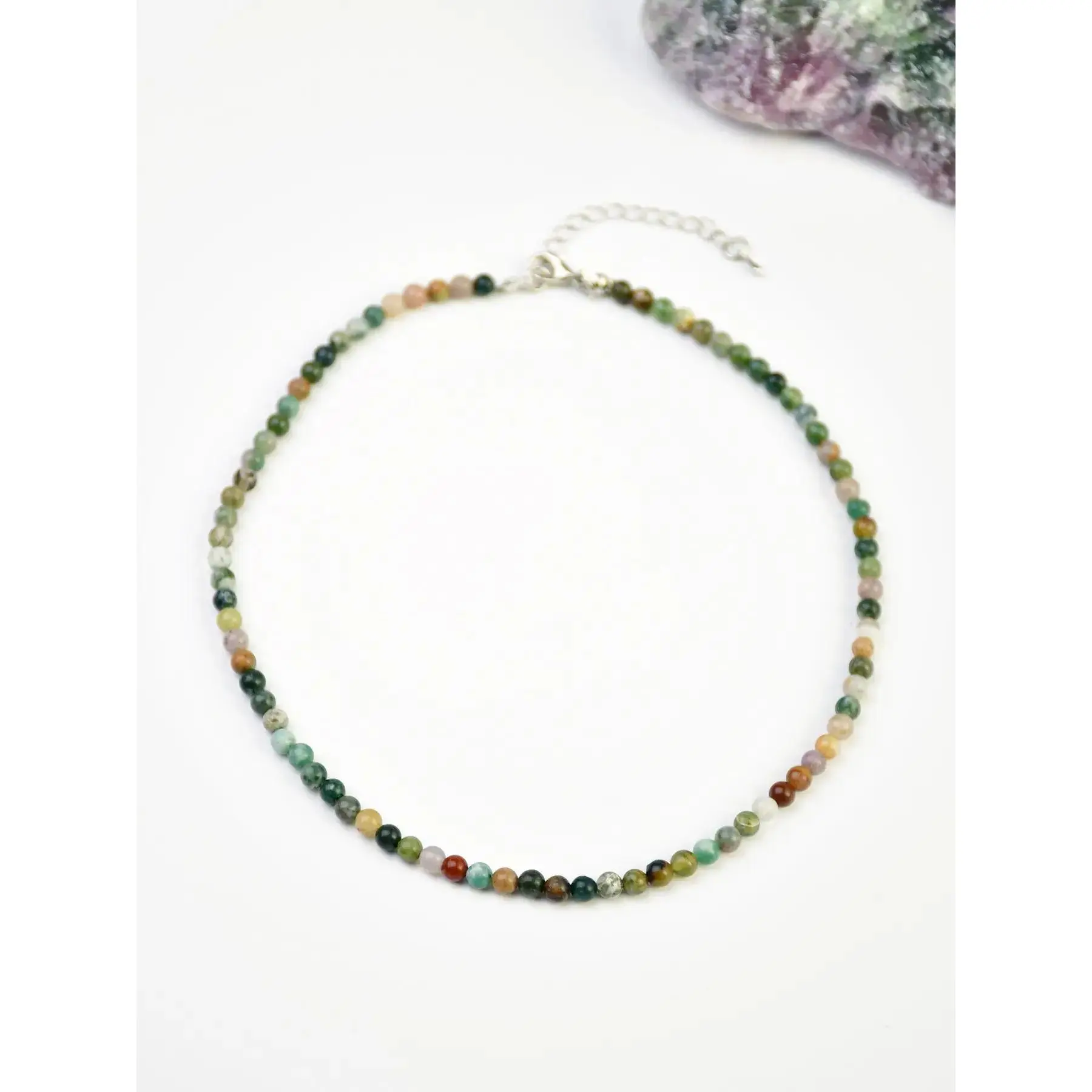 Vintage Natural Indian Agate Beaded Necklace (4/6/8/10mm), Round Beads, Adjustable Choker, Dainty Choker Necklace, Bohemian Style Agate Necklace for Men & Women, All-Season Jewelry, Modern Versatile Accessories for Daily Wear