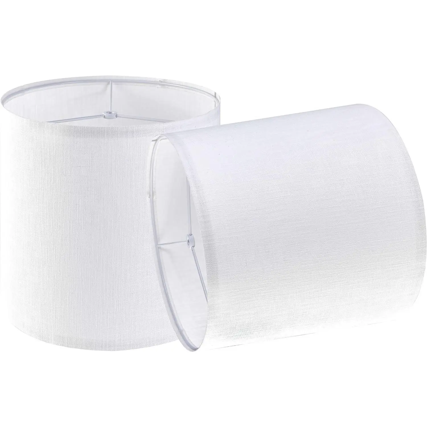 Set of 2 White Tall Linen Drum Lamp Shades Modern Medium 10" Top x 10" Bottom x 10" High (Spider) Lampshade Replacement for Table & Beside Lamp
