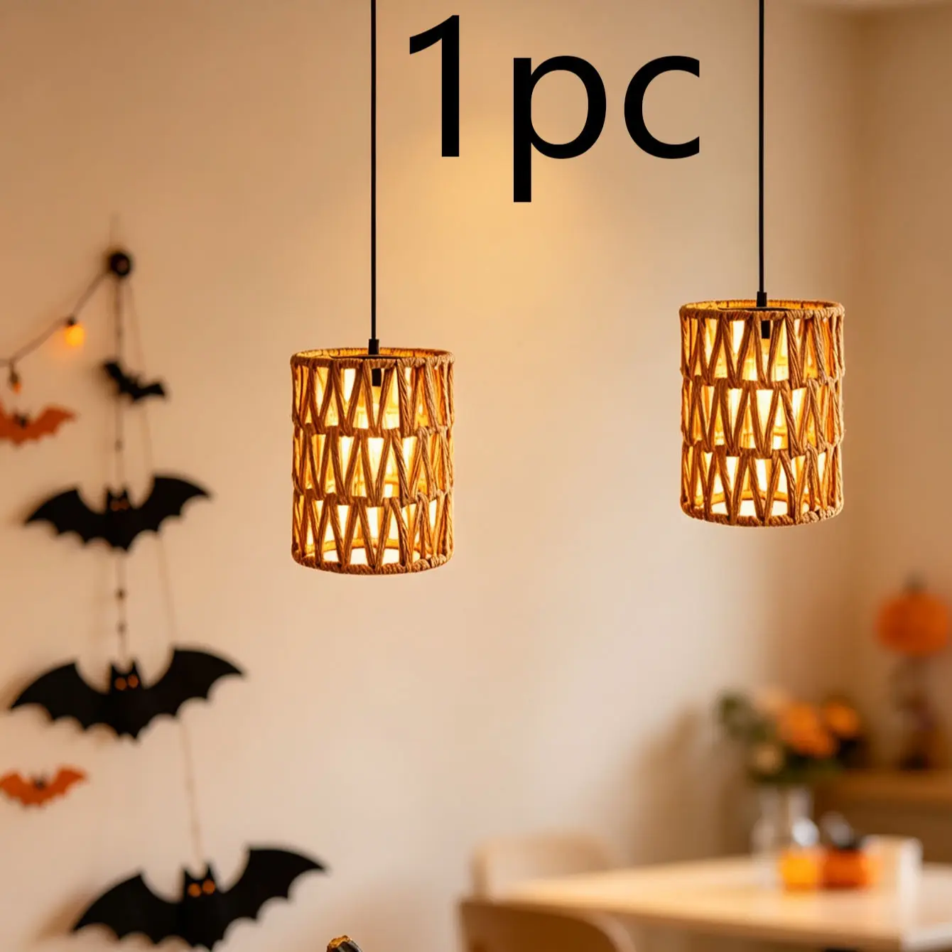 Japanese Wabi-Sabi Style Paper Rope Lampshade, Vertical Pattern Hollow Cylinder, Bedside Lamp Cover, Halloween Decor, Restaurant Lighting