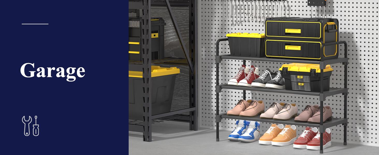 Shoe Rack for Closet, Sturdy Shoe Shelf for Entryway, Space-Saving Shoes Organizer and Storage, 27.6" x 11.8" x 22.6", Black Shoe Rack for Closet, Sturdy Shoe Shelf for Entryway, Space-Saving Shoes Organizer and Storage, 27.6" x 11.8" x 22.6", Black