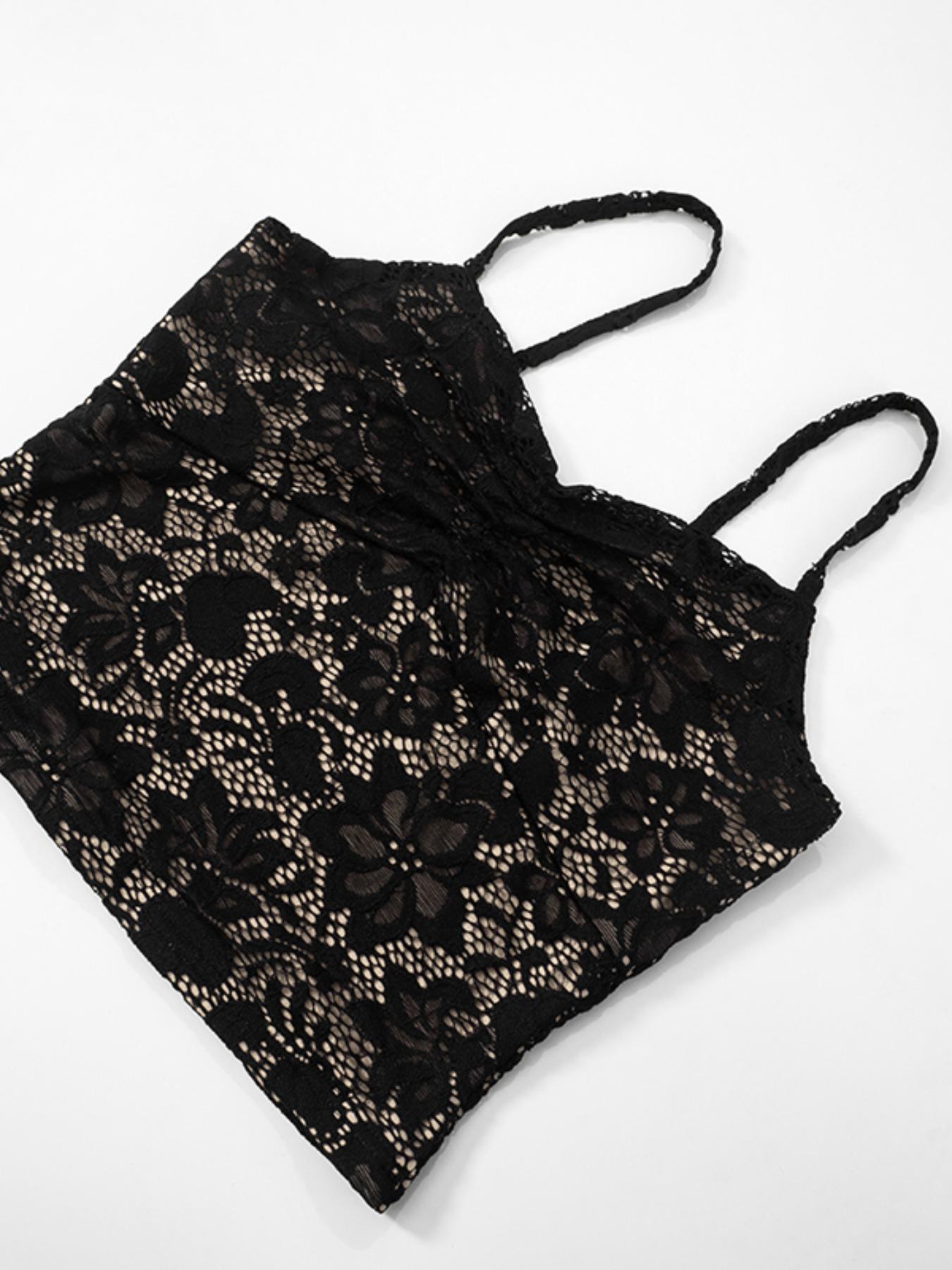 Women's Plain Floral Lace Sleeveless Cami Top & Skinny Pants Two-piece Set, Sexy Feminine Fashion Casual Two Piece Outfits for Daily Outdoor Wear, Lady Black Clothes Outfit, Womenswear