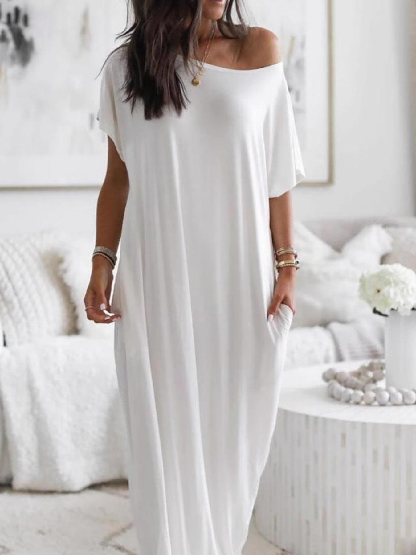 Women's Loose-Fit Casual Dress, Round Neck Short Sleeve Comfortable Home Wear, Elegant Victorian Style for Fall Winter Season Womenswear