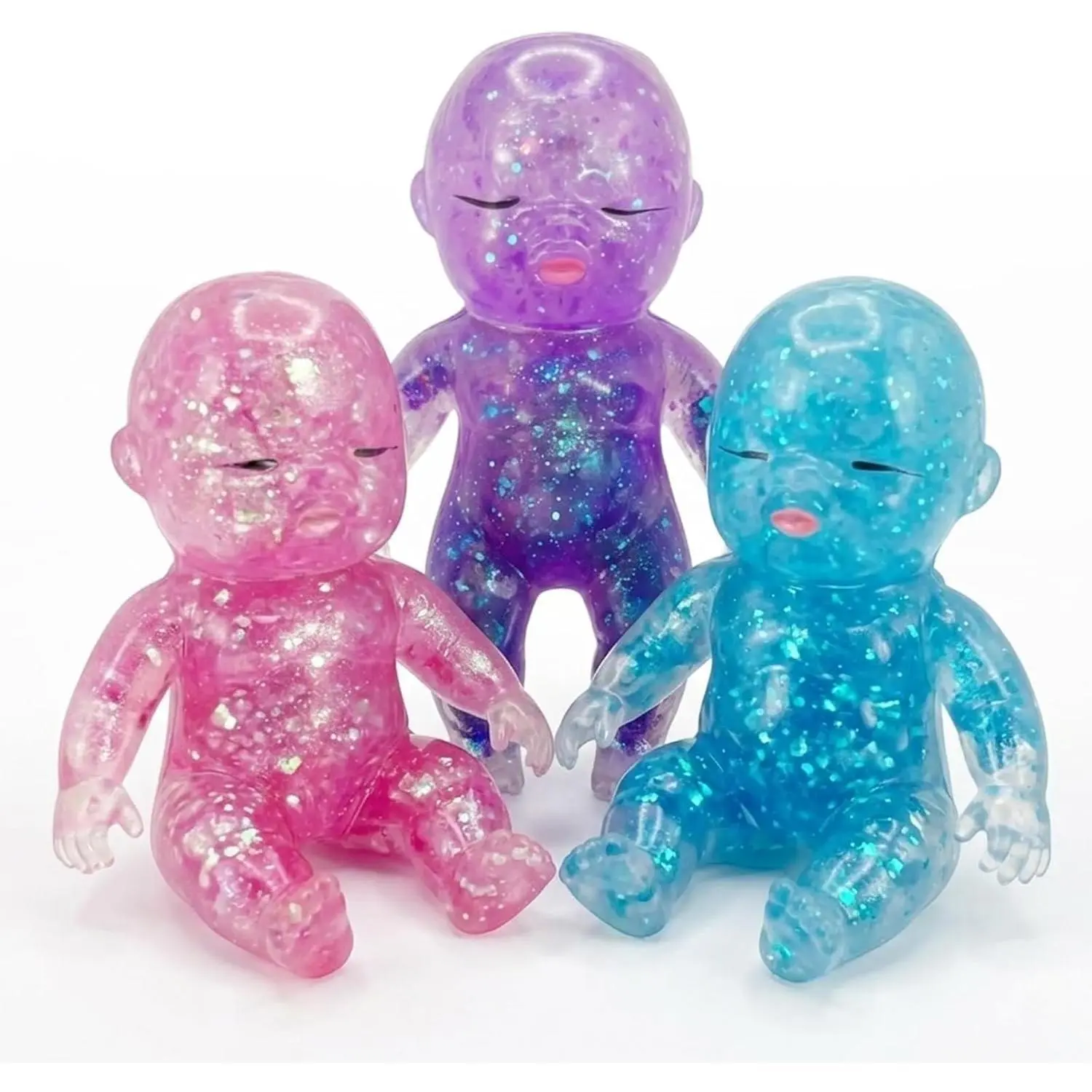 3PCS Baby Squishy Glitter Slow Rising, Squishy Babies Sensory Fidget for Stress Relief, Soft Cute Squeeze, Desk Decor & Gift