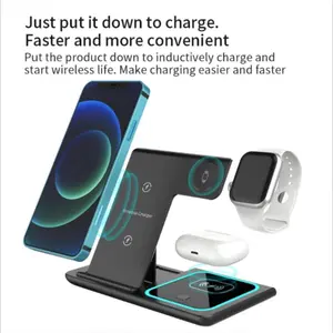 15w Three-In-One Magnetic Wireless Charger, Compatible with iPhone, Watch, AirPods, Samsung, Bedside Charging Station, Ideal for Home Office Gifts
