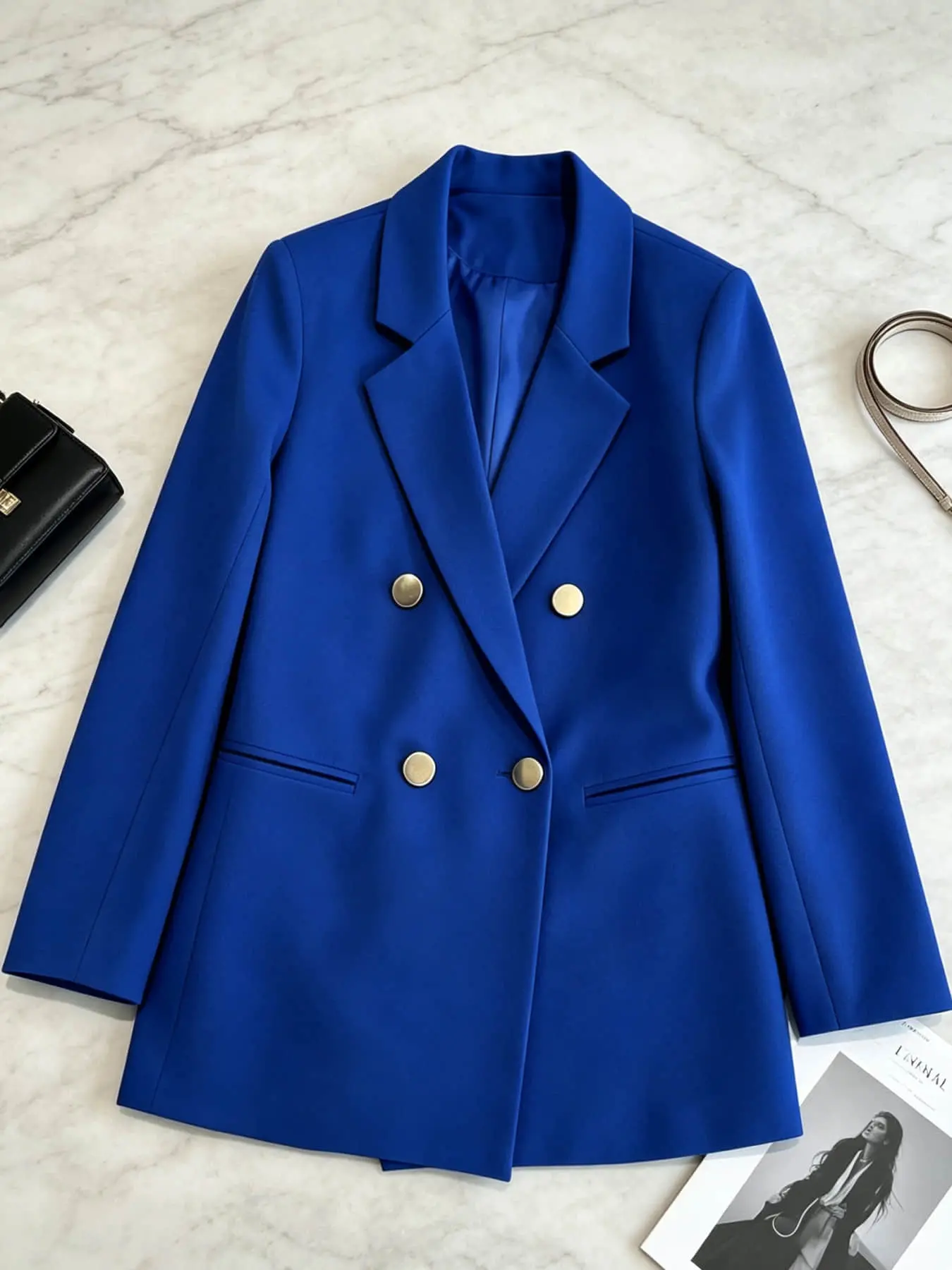 Women's Classic Two-Buckle Jacket, Slim-Fitting Long Sleeve, All-Season Plain Design, Versatile for Office & Casual Wear, Formal, Everyday