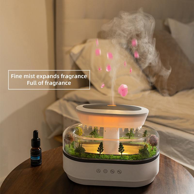 Plant Landscape Essential Oil Diffuser, Novel Night Light with 8 Color Changes, Raindrop Mist Humidifier with White Noise, Plant Raindrop Humidifier
