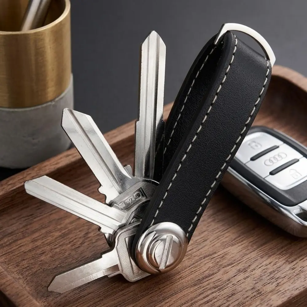 Leather Key Organizer Holder, Multi-functional Keychain Clip with Anti-Scratch Protection, Compact Key Wallet Case for Men and Women, Minimalist Key Storage Pouch with Integrated Ring, Portable Key Clip Organizer