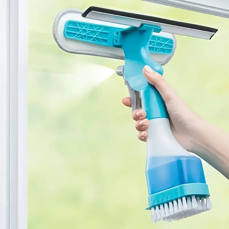 4 in 1 Window Cleaner Spray Microfiber Powerful Car Glass Scraper Mirror Wiper with Soap Spray Household Deep Cleaning Tool, Window Cleaning Brush, Three In One Window Cleaning Tools, Outside Window Cleaner, Long Window Cleaning Tool, Car Window Cleaner