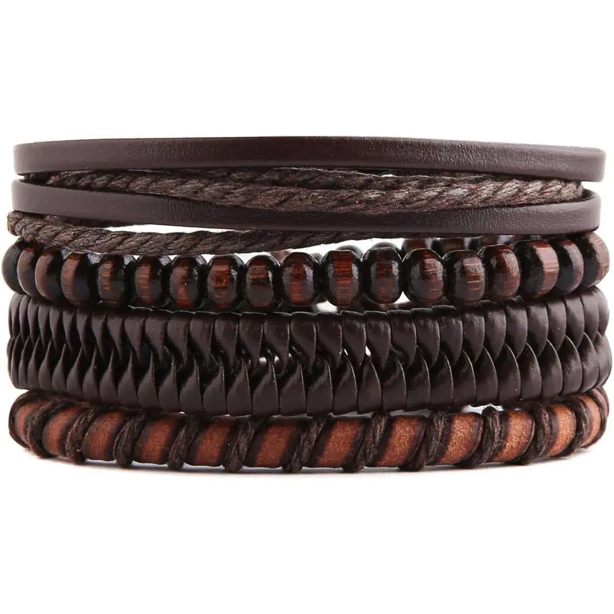 Mix 4 Wrap Bracelets Men Women,  Cords  Beads Ethnic Tribal Bracelets, Leather Wristbands