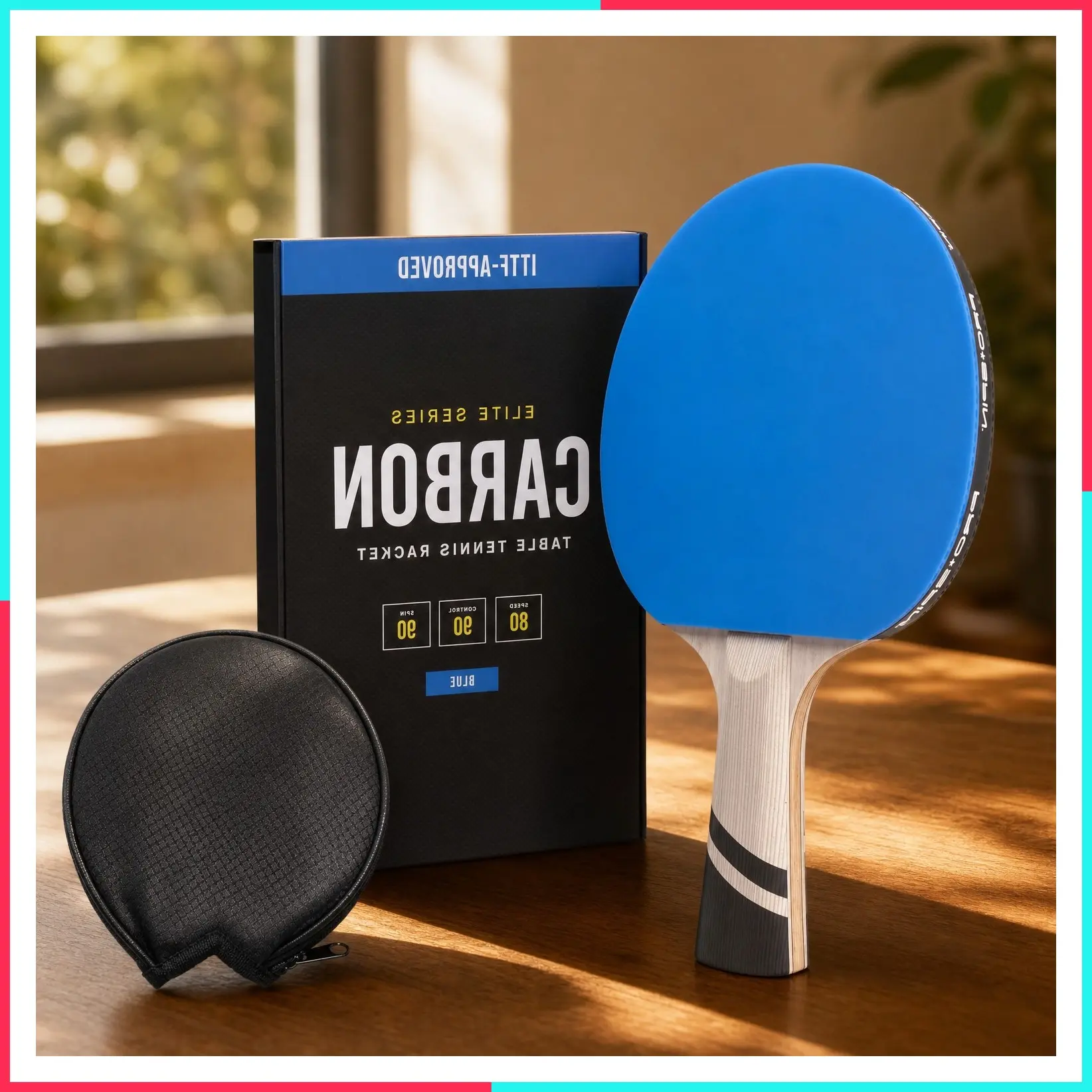 Professional Table Tennis Rackets - ITTF Approved Ping Pong Paddles with Carbon Fiber, 7-Ply Blade, Premium Rubber, 2.0mm Sponge for Superior Control