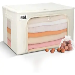 66L Large Cashmere Sweater Storage Bag with Steel Frame | Natural Red Cedar Protection | Foldable Closet Organizer with Oxford Fabric, Mesh Windows | Premium Garment Box for Wool, Winter Coat, Clothes