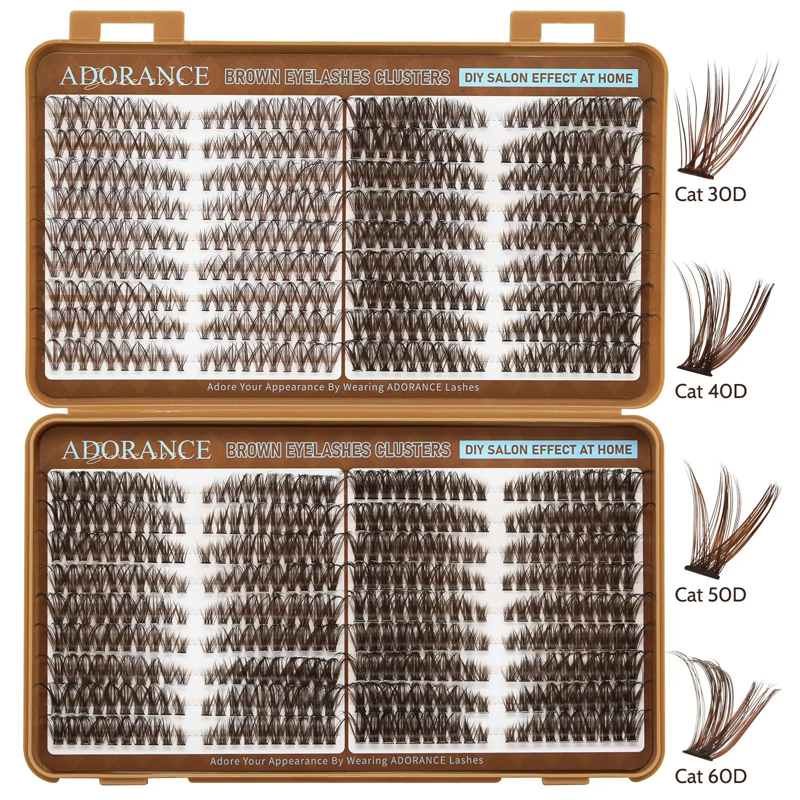 ADORANCE 720pcs Brown Lash Clusters, Fluffy Cat Eye Cluster Lashes, Dark Brown Wispy Individual Eyelash Extensions, D Curl Dense Volume Lashes, Waterproof DIY Lash Extensions for Natural Makeup Look