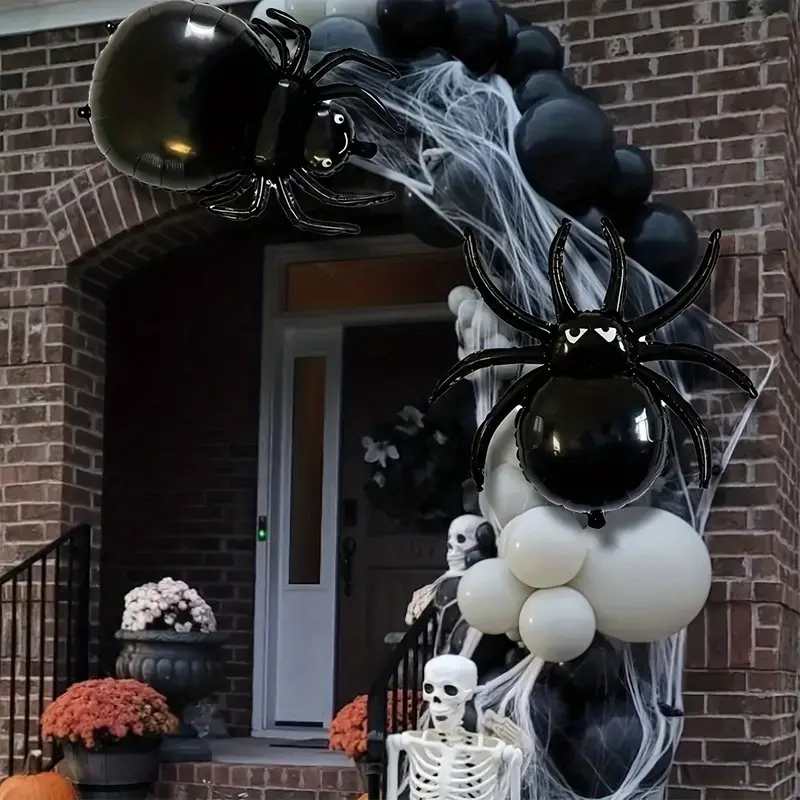 4pcs/Set Large Legged Spider and Big-Bellied Spider Shaped Foil Balloon Kit, Party Balloons, Perfect for Spooky Halloween Party Decorations