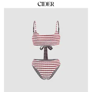 Cider U-neckline Striped Texture Bikini Swimsuit