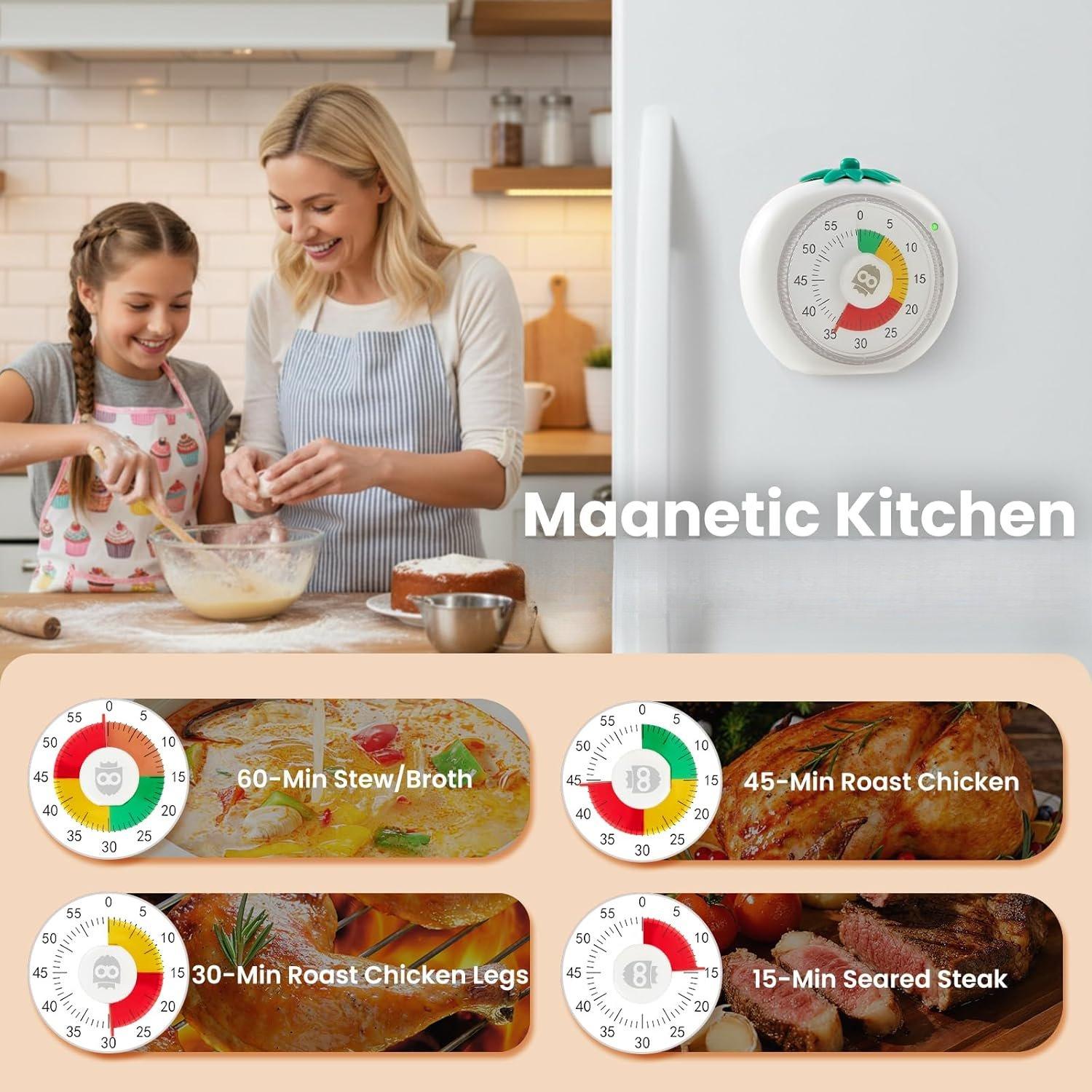 Visual Timer for , 60-Minute Countdown Timers for Classroom Office Kitchen with Silent Operation,  Timer for Teaching with Cute Design, 4-Color Zone  Pomodoro Timers
