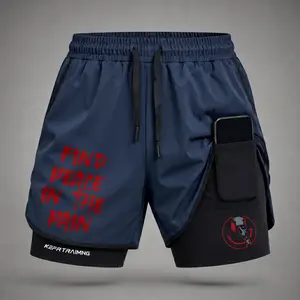 Men’s Find Peace in the Pain Graphic Print 2-in-1 Athletic Shorts, Built-in Compression Liner, Secure Inner Phone Pocket, Elastic Drawstring Waist, Quick-Dry Gym Running Training Shorts for Summer Daily Wear