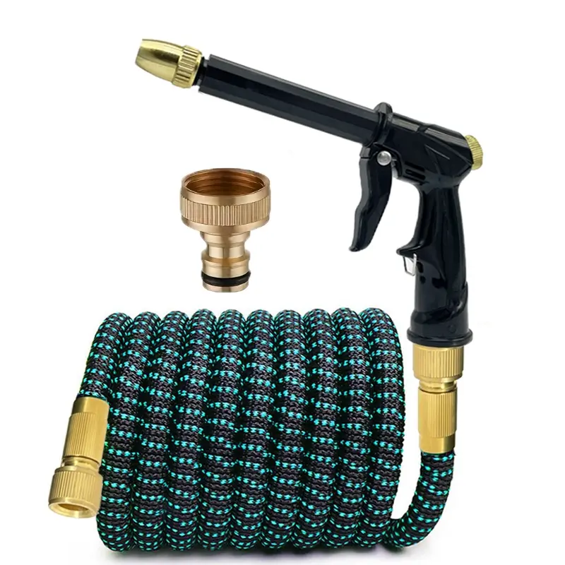 High Pressure Nozzle Car Wash Gun Expandable Magic Garden Hose Kit, 3X Telescopic Flexible Water Pipe, With Solid Brass Quick Adapter, Used For Car Washing, Lane Cleaning, And Garden Irrigation