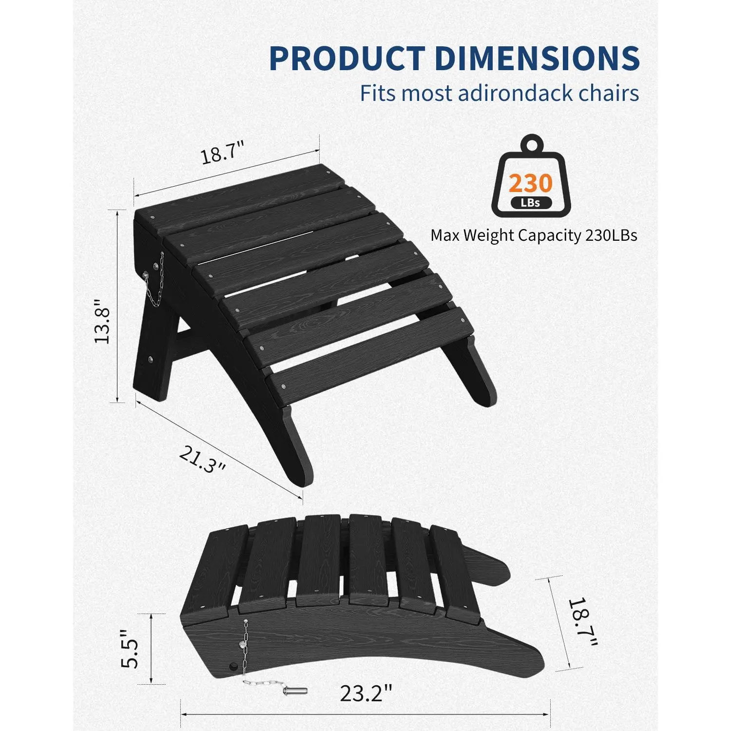 1/2PC Folding HDPE Adirondack Ottoman - All-Weather Outdoor Footrest and Patio Stool