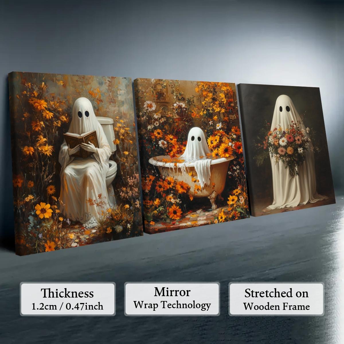 Skull Pattern Canvas Painting, 3 Counts/set Creative Wall Art Poster, Wooden Wall Art, Wall Art Decor for Home Living Room Bedroom Office