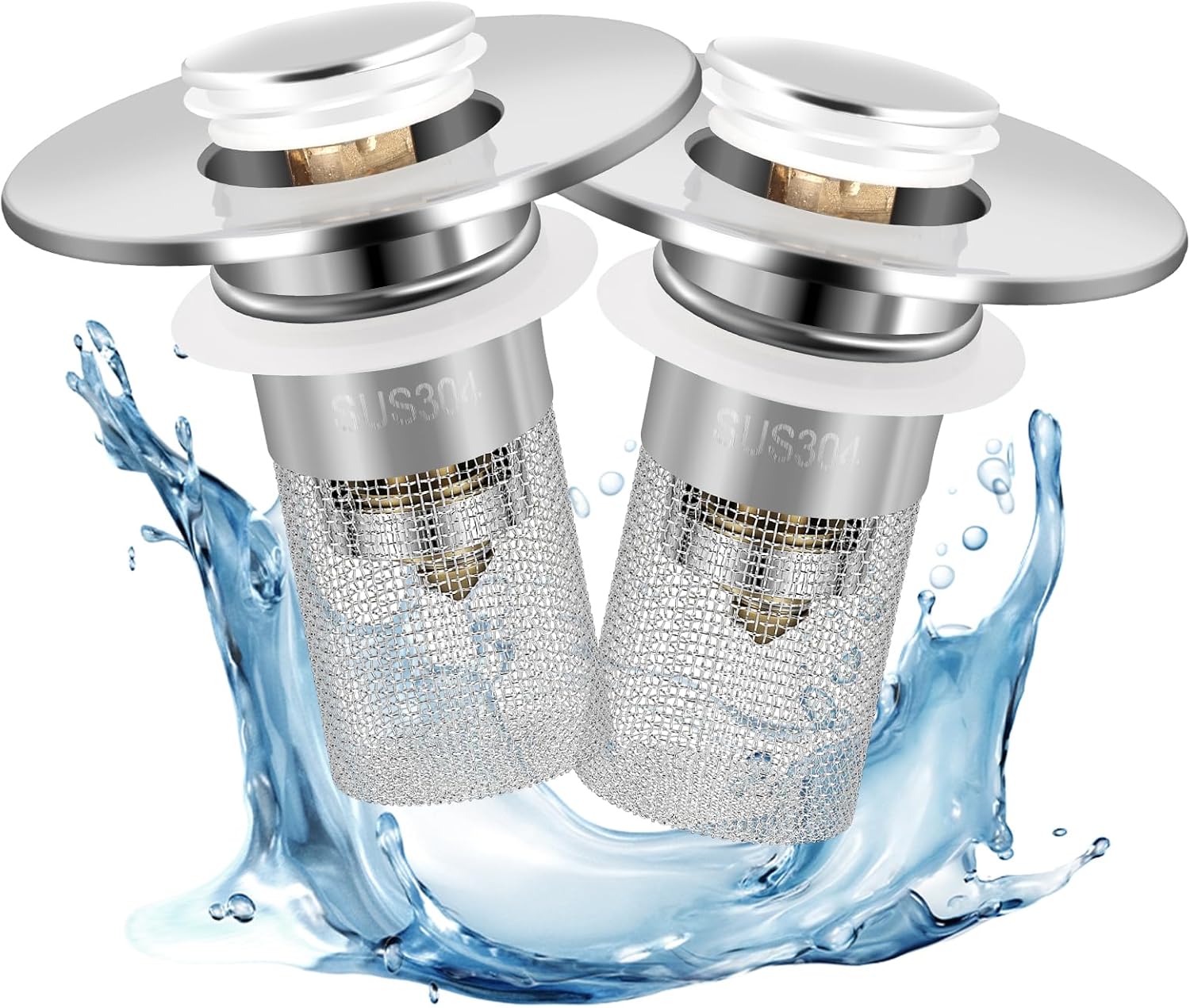 Bathroom Sink Stopper HairCatcher, Universal Pop Up Sink Drain Filter withStainless Steel Filter Basket, Bathroom Sink Drain Strainer Brass Construction Rubber Shower