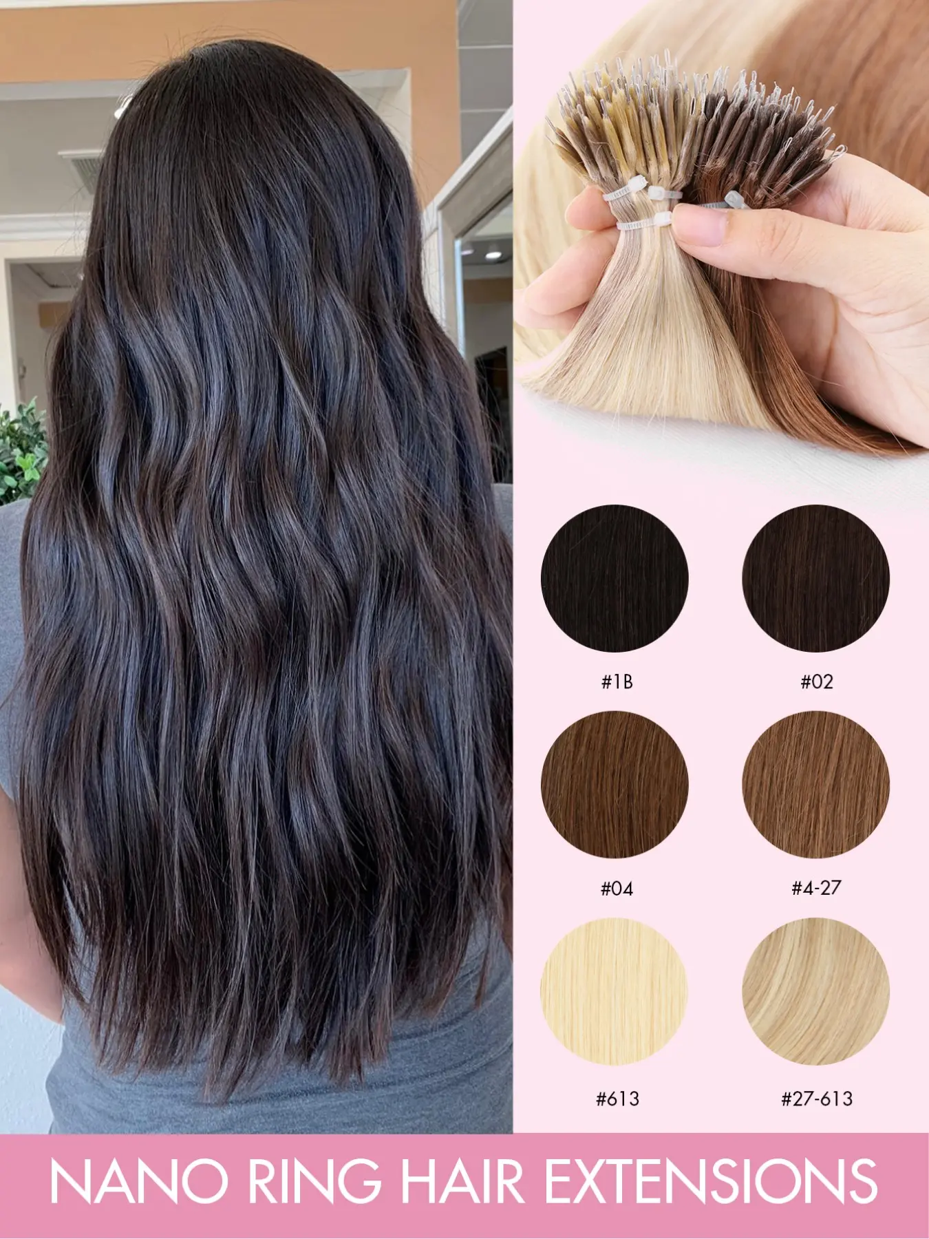 Nano Rings Beads Loop Nano Hair Extensions 12-22inch Human Hair Extension Pre-bonded Micro Nano Rings Beads Loop Nano Hair Extensions Cold Fusion Nano Ring Extensions Nano Tip Extensions 50 strands Human Hair Extensions for Women - Seamless  Invisible