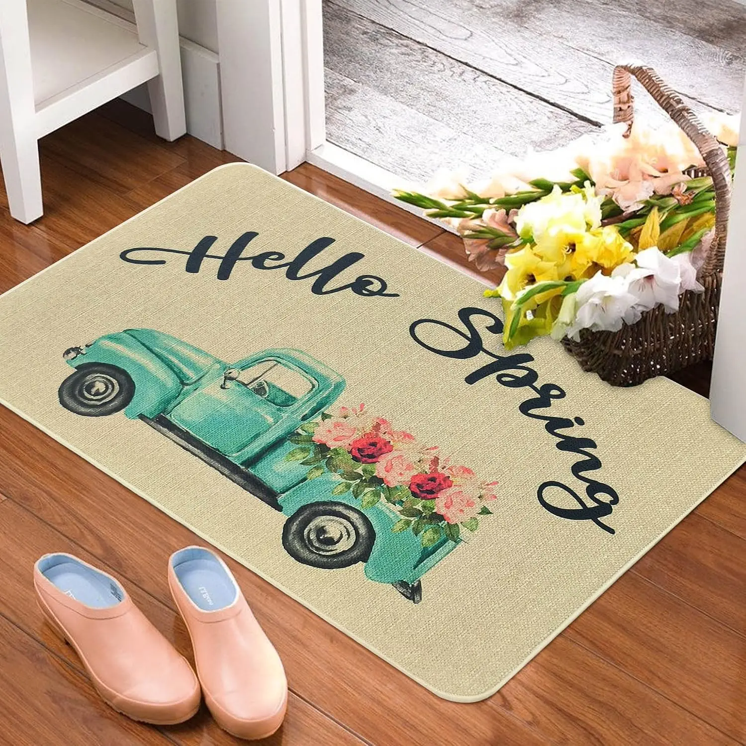 Spring Doormat, 30 X 17 Inch, Non Slip Rubber Mats, Floral   Design, Indoor Outdoor Entrance Patio Floor Mat, Durable, Water Resistant, Washable