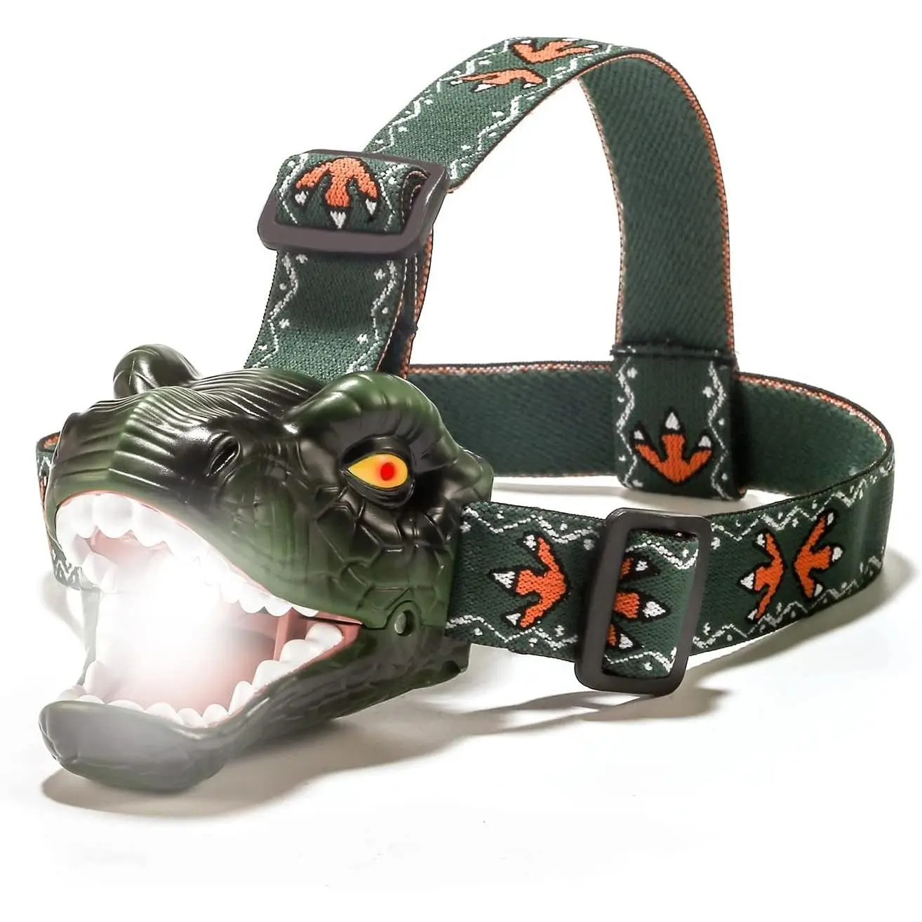 Dinosaur Kids Headlamp, T-Rex Dinosaur Led Headlamp Flashlight, Dinosaur Toy Headlamp Flashlight with 4 Lighting Mode for Boys, Girls’ Camping, Hiking, Reading and Party (Green)Gift.