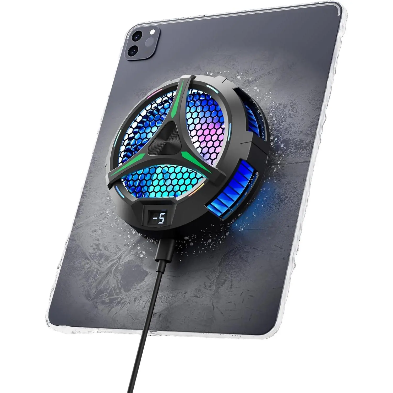 Magnetic Cooler for iPad,Tablet Cooler for ipad/Surface pro/Samsung Tab,Universal Radiator with Temperature Display for Mobile Gaming,Tiktok Live Streaming (Green Mech)