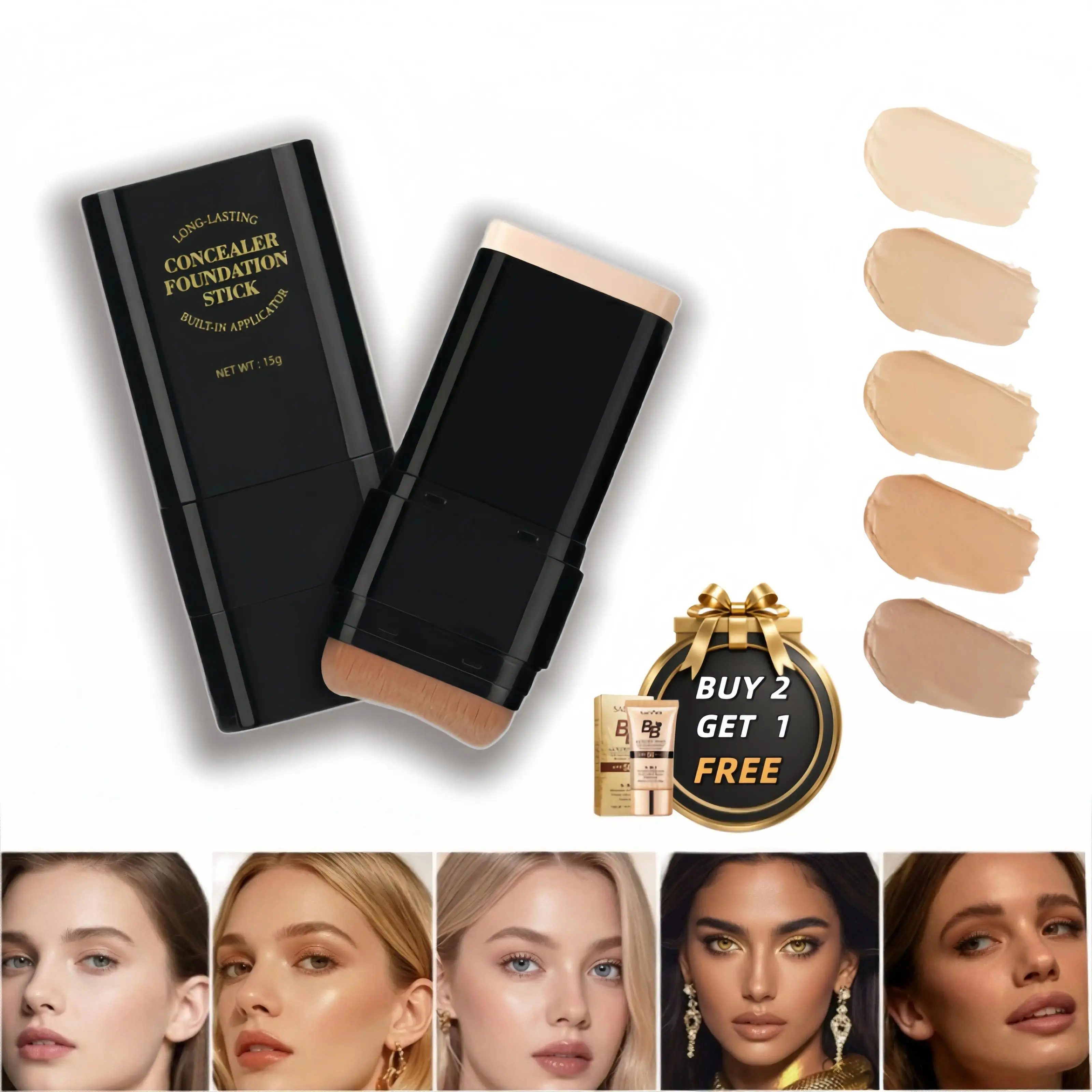 2-in-1 Concealer Stick with Brush WheatShade Waterproof Flawless Coverage Hydrating Longwearing Foundation for Women & Girls Makeup Lightweight Matte flawless filter for Acne Scars Dark Circles Blemish Eraser Cream Base Makeup Daily Cosmetic skin tint