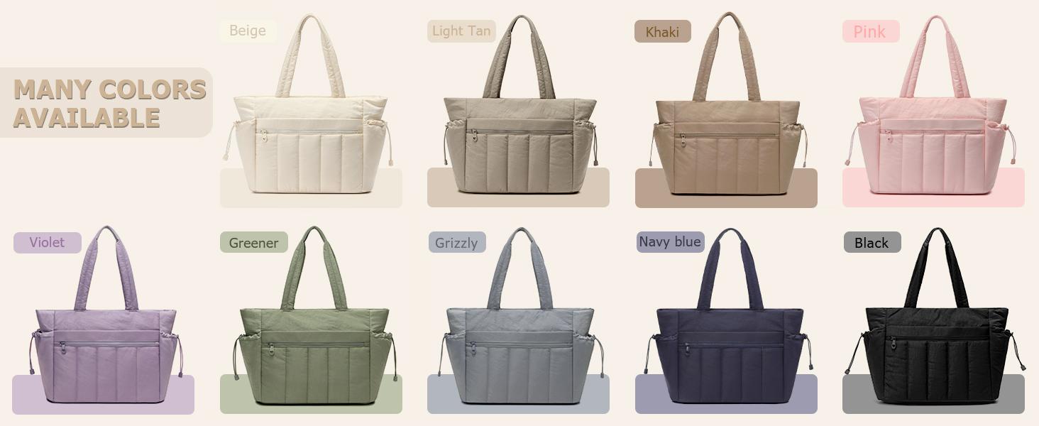 Tote Bag for Women, Lightweight Puffer Tote Bag with Compartments, Quilted Shoulder Bag Handbag with Zipper for Work