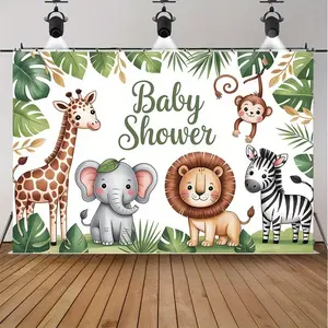 Jungle Animal Baby Shower Backdrop Whimsical Safari Style Tapestry Wall Hanging, Safari Photography Background, Premium Polyester Party Decor for Gender Reveal, Family Celebration, Photo Booth, Event Venue, Nursery Decor, Indoor Outdoor Display