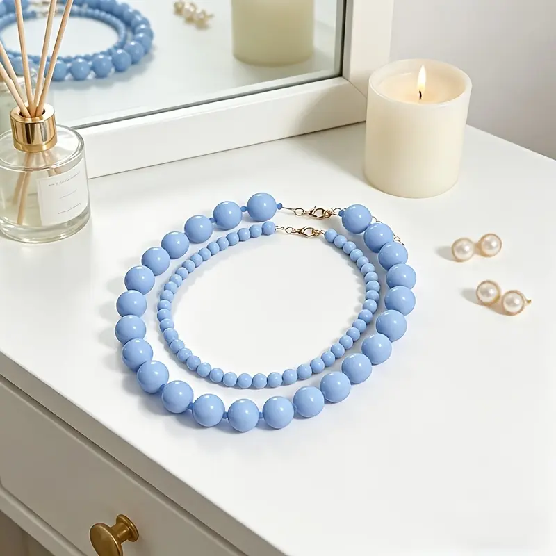 2pcs, Contrast Size Round Bead Double Layer Necklace, Stackable Short Atmospheric Neck Jewelry, Bohemian One Large One Small Set Double Layer Bead Necklace, Easy Commute Daily All-Match Vacation, Suitable for Festive And Daily Wear Additions