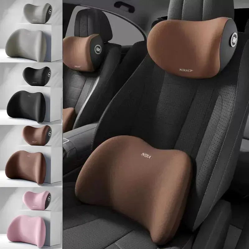 Memory Foam Car Neck Pillow & Lumbar Support Pillow Set, Black Soft Foam Driving Neck Waist Cushion, Comfort Car Interior Accessory, Car Accessories