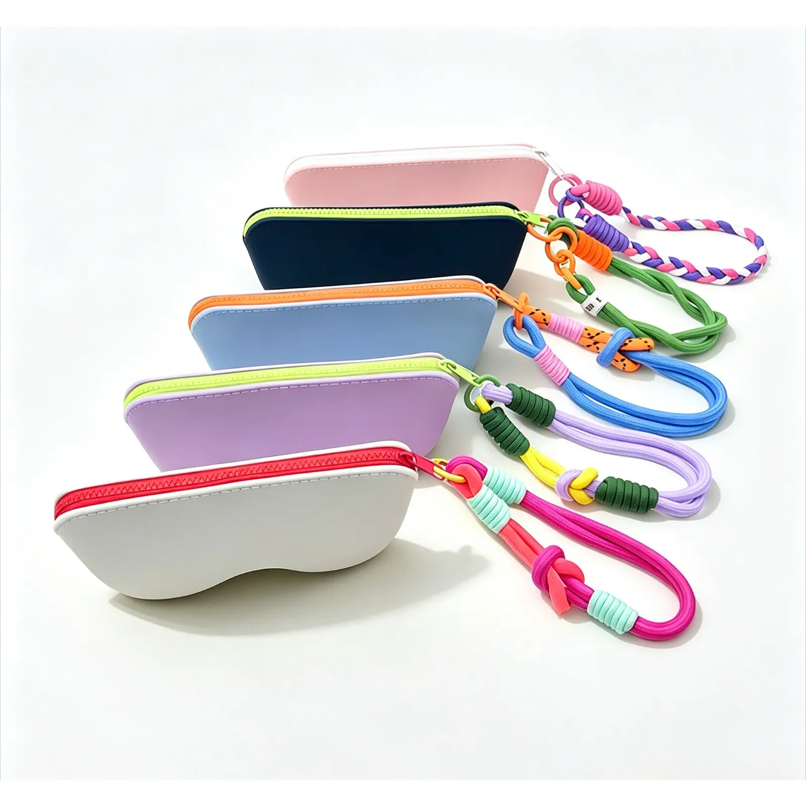 Silicone Zipper Glasses Case With Braided Hand Strap, Portable Shockproof Sunglasses Storage Pouch, Soft Eyewear Holder With Free Cleaning Cloth For Outdoor Travel Daily Use