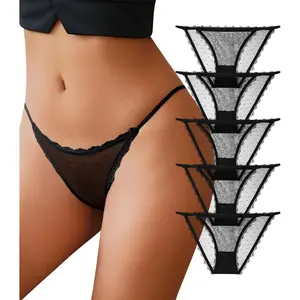 Women's Lingerie 5-Pack String Bikini Panties - High Cut, Breathable, Cheeky Hipster with Lace Design