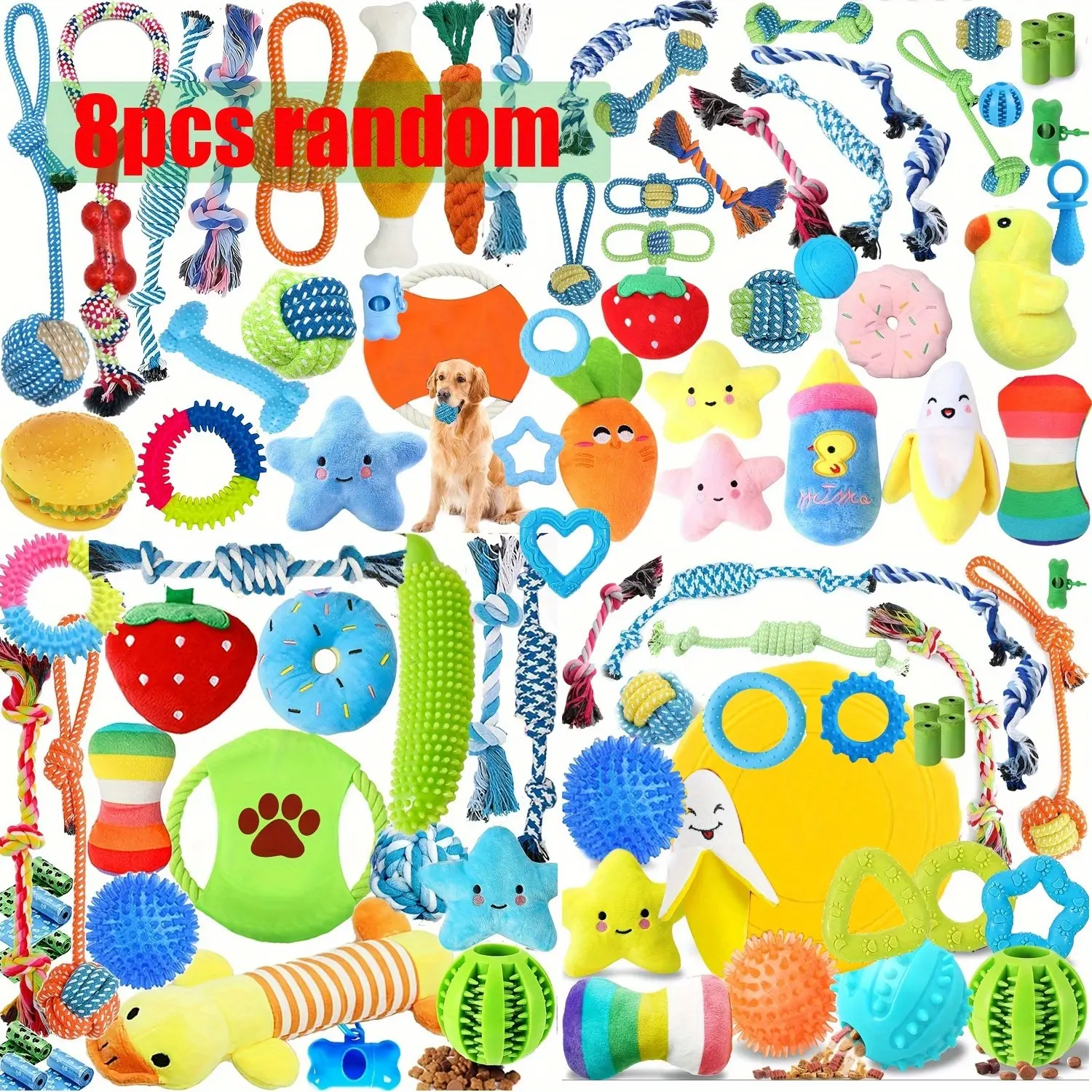 Interactive Dog Toy Set, Durable Plastic Chew Toy Set, Teeth Cleaning and Training, Includes Knot Toys, Squeaking Toys, Balls, Dog Play Set