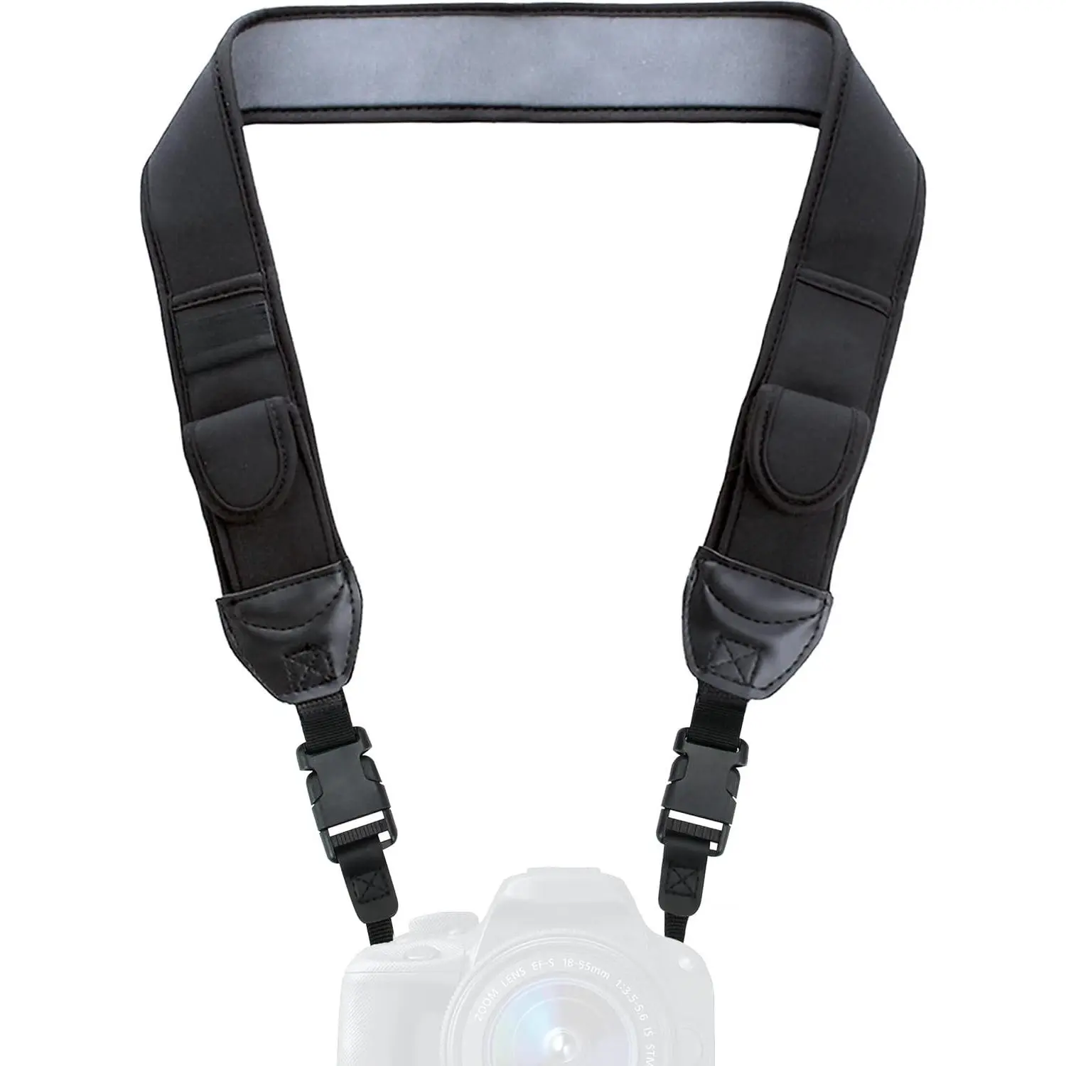 TrueSHOT Camera Strap Neoprene Camera Straps - Padded  Strap, Pockets, and Quick Release Buckles - Compatible with , ,  and  DSLR and Mirrorless Cameras (Black)