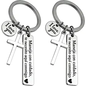 2Pcs Matching Couple Keychains Engraved "Drive Safely, I Love You", Car Key Pendant for Safe Travel, Perfect Gift for Boyfriend, Girlfriend & Lover